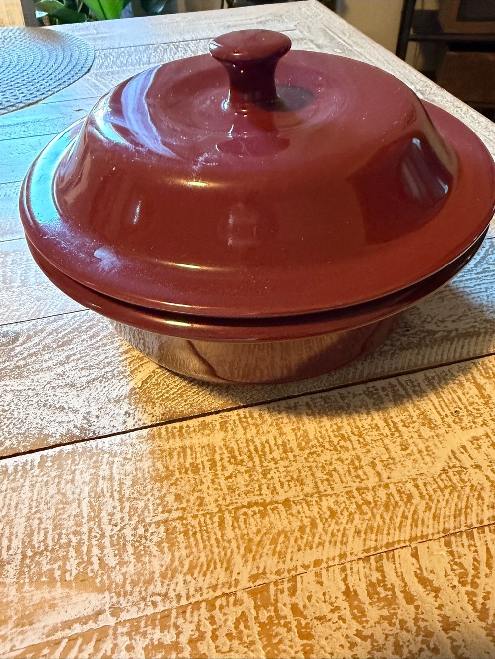 Pampered Chef Burgundy Covered Ceramic Casserole
